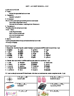 Bài tập Tiếng Anh Lớp 6 - Unit 1 My new school - Key